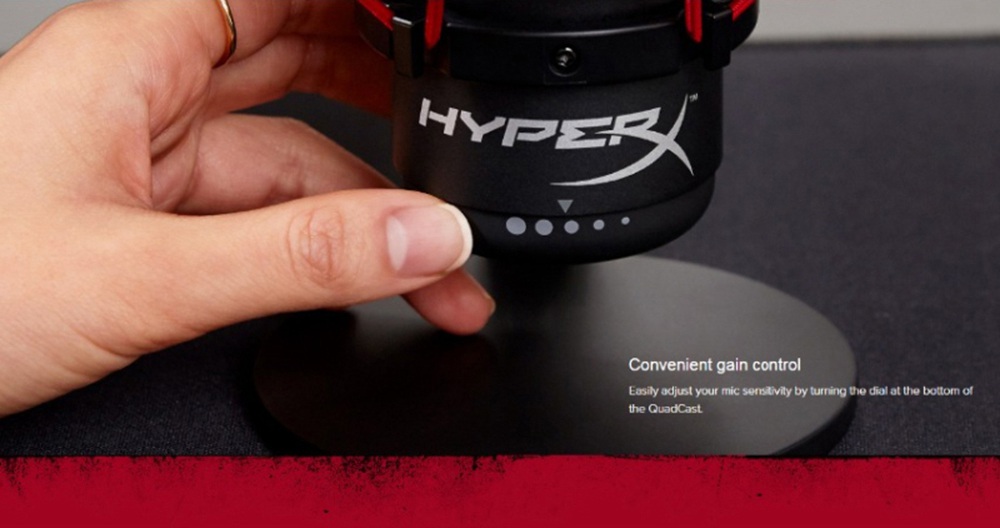Kingston HyperX QuadCast Gaming Microphone USB Condenser Four Polar mode Pop Filte Gain Control for PC, PS4 and Mac-Red