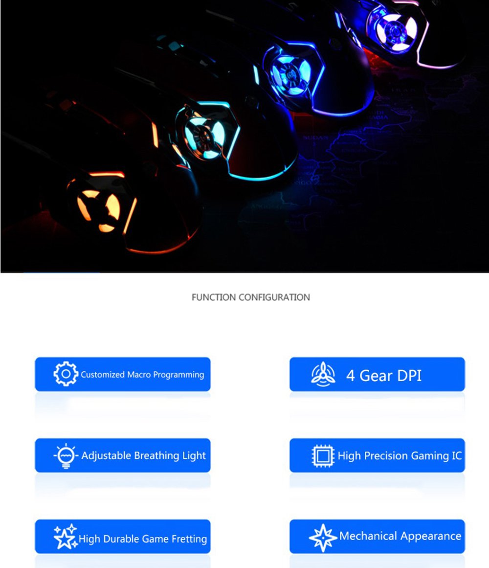 Ajazz AJ120 USB Wired Gaming Mouse 6 Keys Customized Macro Programmable Buttons 3200DPI For Home Office - Black