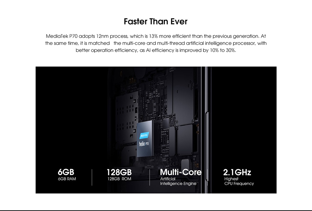 Elephone U2 6.26 Inch 4G LTE Smartphone MT6771T P70 6GB 128GB 16.0MP+5.0MP+2.0MP Three Rear Cameras Android 9.0 - Black