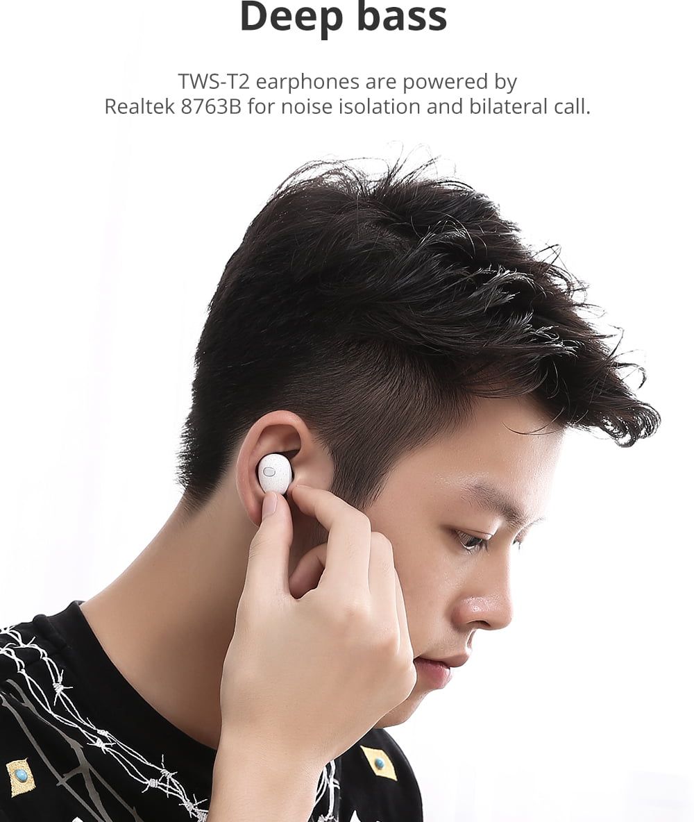 T2 Bluetooth 5.0 TWS Earphones With Charging Case Realtek SoC Button Control