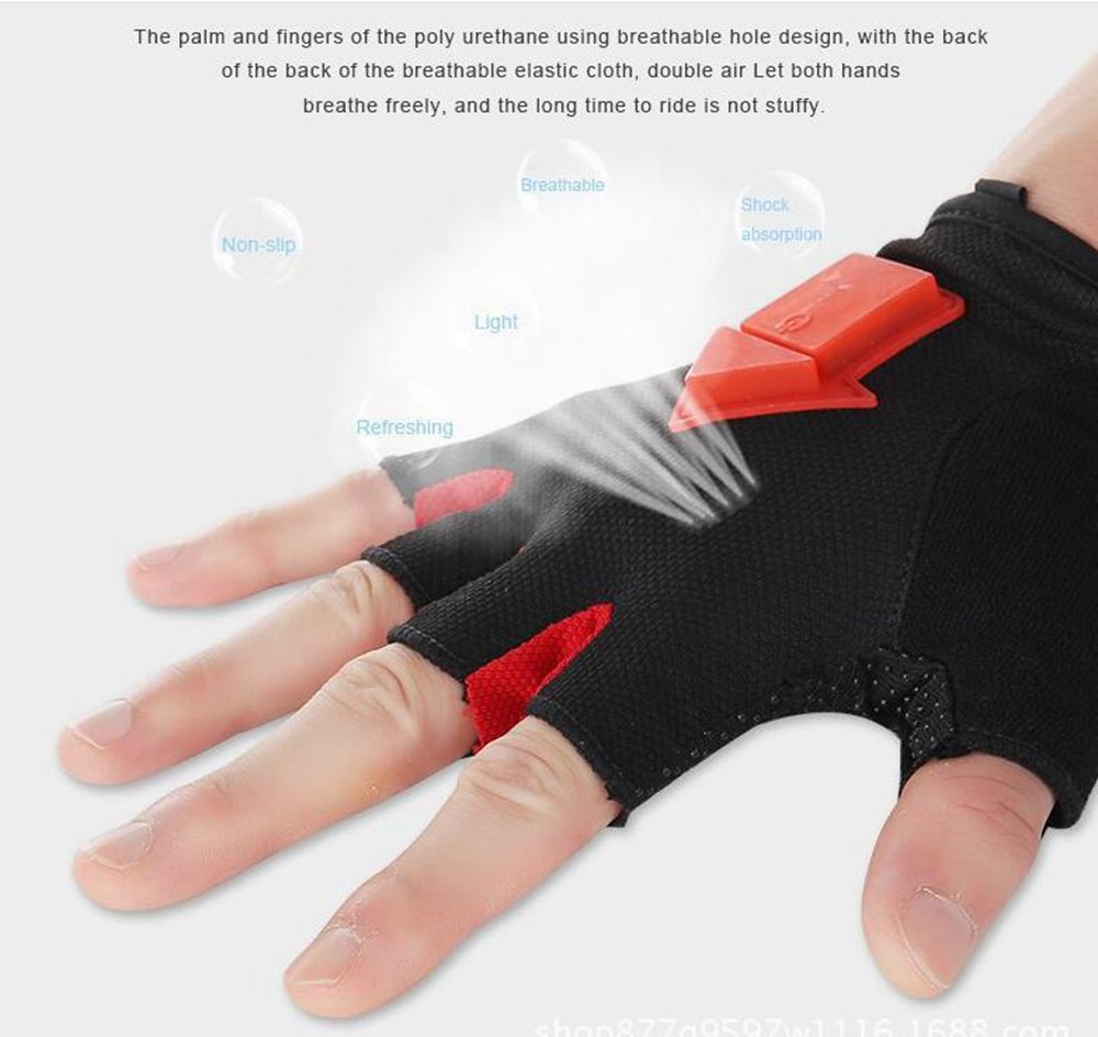 LED Intelligent Turn Light-emitting Cycling Gloves Outdoor Sports Shock Absorbing Gloves Size L - Black