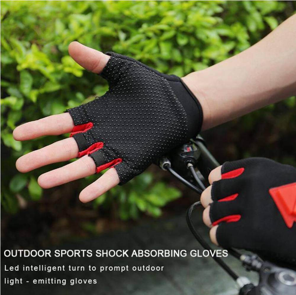 LED Intelligent Turn Light-emitting Cycling Gloves Outdoor Sports Shock Absorbing Gloves Size L - Black