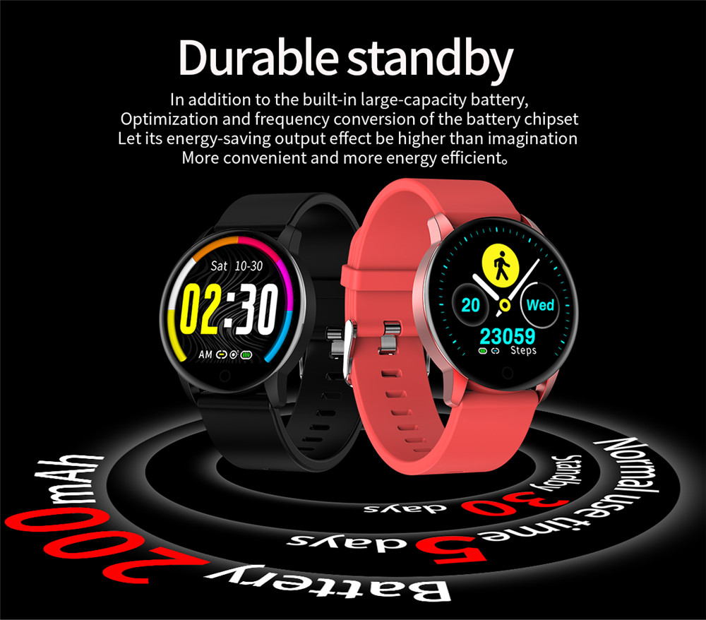 Makibes Q20 Smartwatch Blood Pressure Monitor 1.22 Inch IPS Screen IP67 Water Resistant Heart Rate Sleep Tracker Silicon Strap - Black