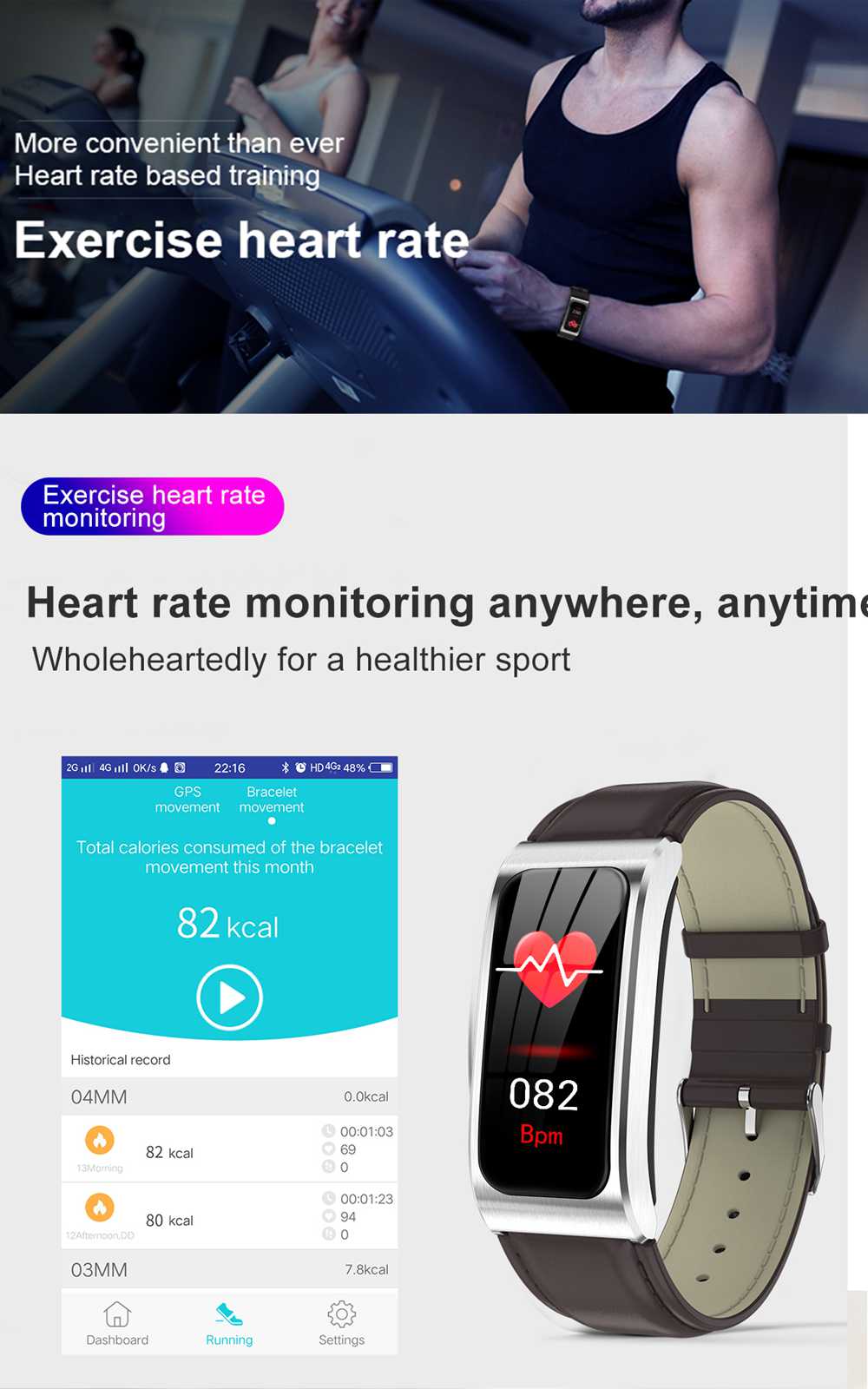 Makibes AK12 Smart Bracelet 1.14 Inches Screen IP68 Water Resistant Heart Rate Blood Pressure Monitor Fitness Tracker Metal Strap - Silver