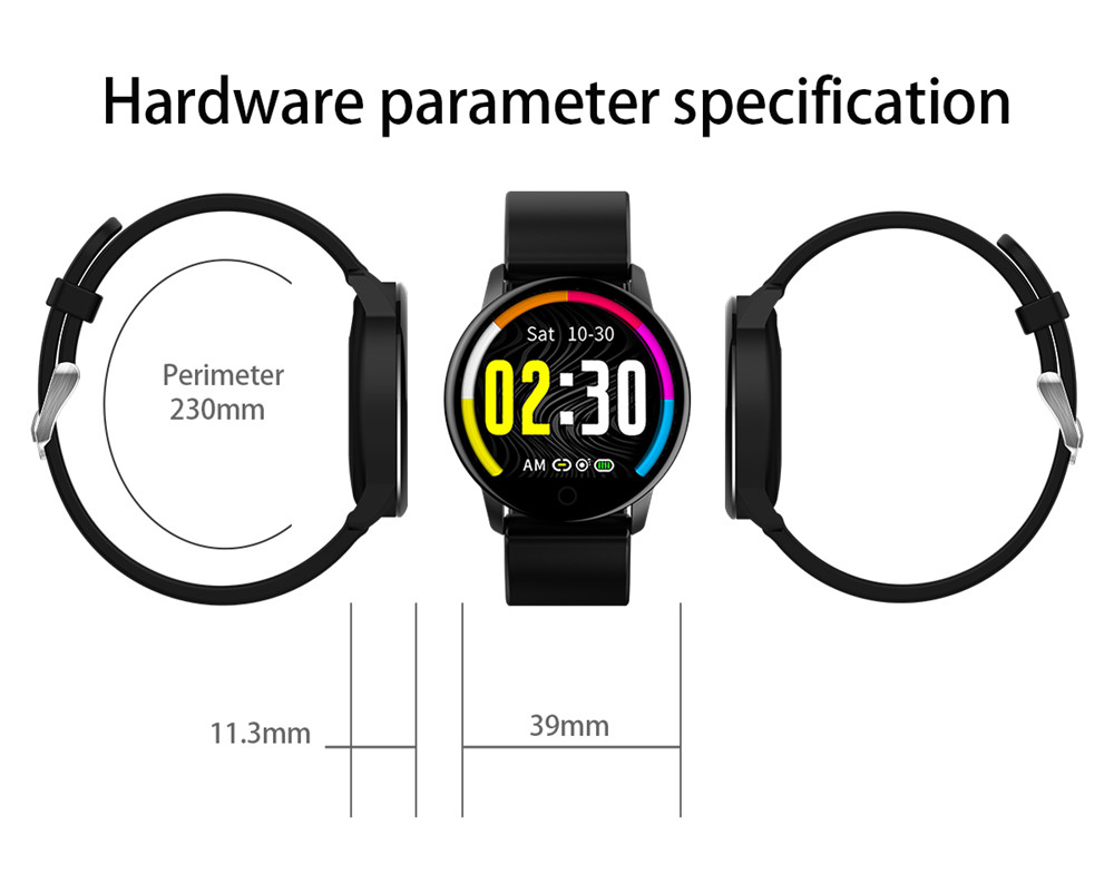 Makibes Q20 Smartwatch Blood Pressure Monitor 1.22 Inch IPS Screen IP67 Water Resistant Heart Rate Sleep Tracker Silicon Strap - Black