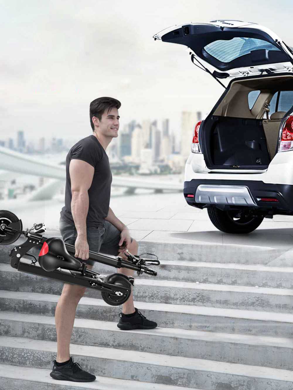 YOUPIN Q01 Folding Electric Scooter 350W Motor 10.4Ah Battery 8 Inch Tire Containing Seat - Black