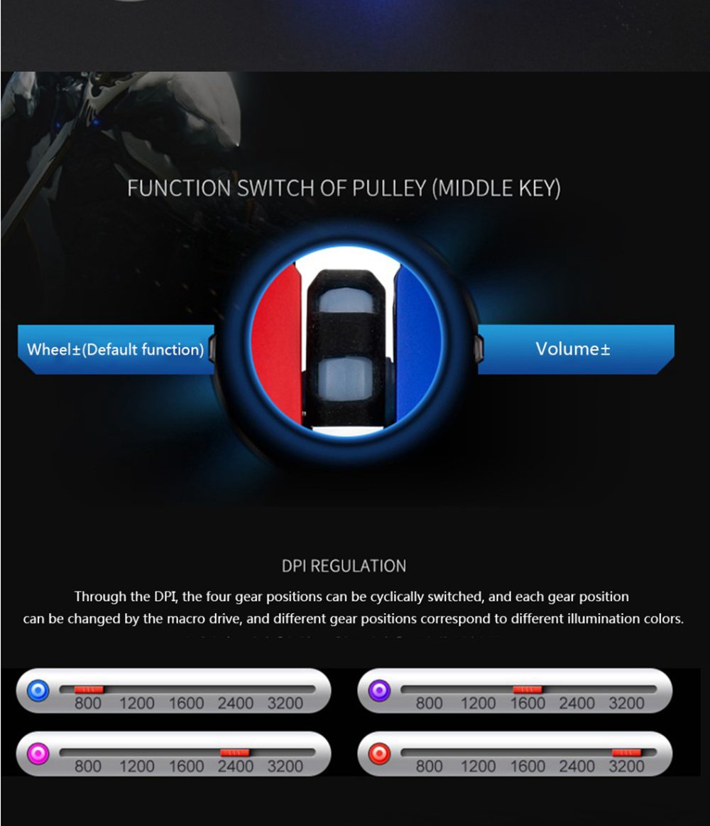 Ajazz AJ120 USB Wired Gaming Mouse 6 Keys Customized Macro Programmable Buttons 3200DPI For Home Office - Black