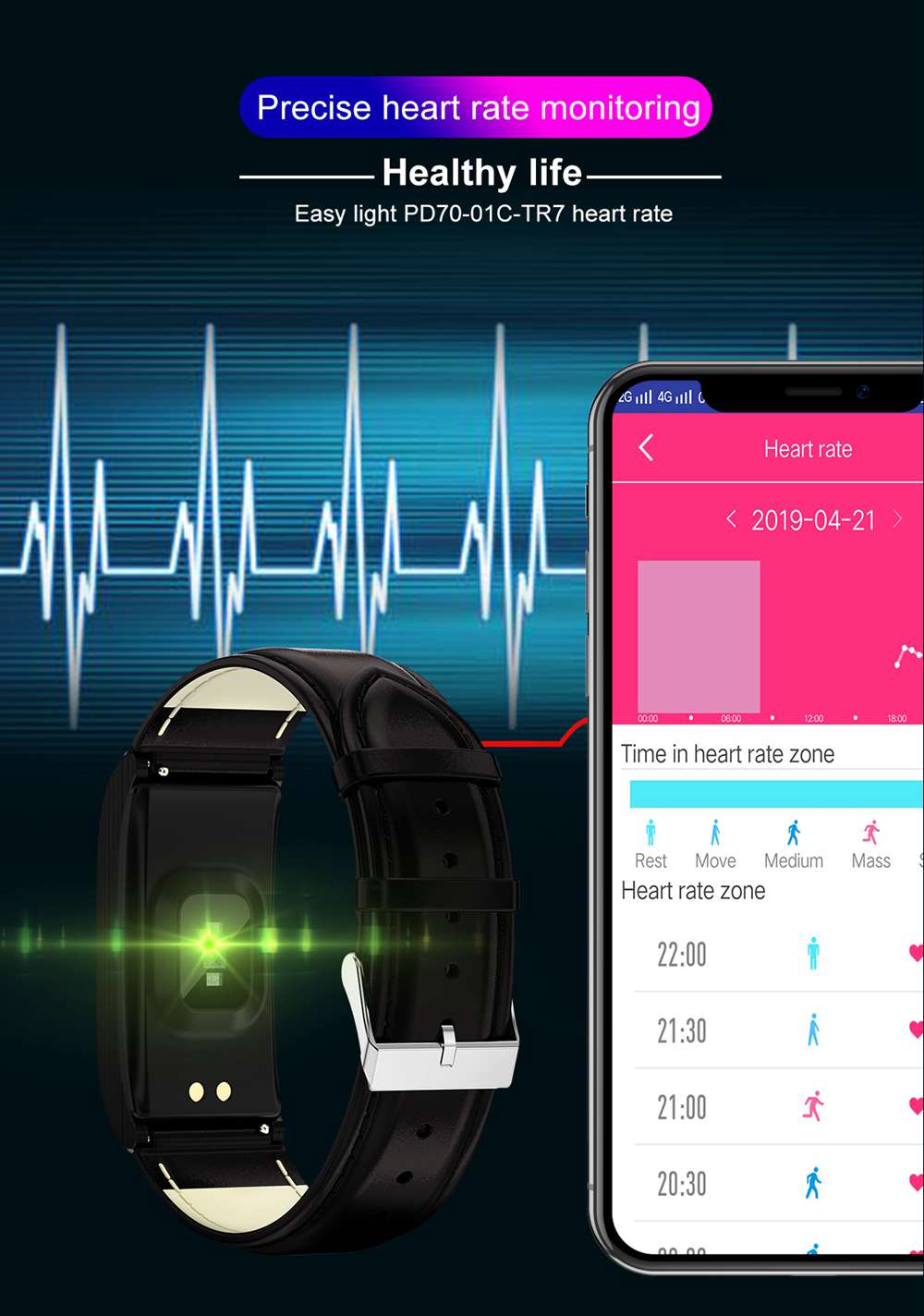 Makibes AK12 Smart Bracelet 1.14 Inches Screen IP68 Water Resistant Heart Rate Blood Pressure Monitor Fitness Tracker Silicone Strap - Black