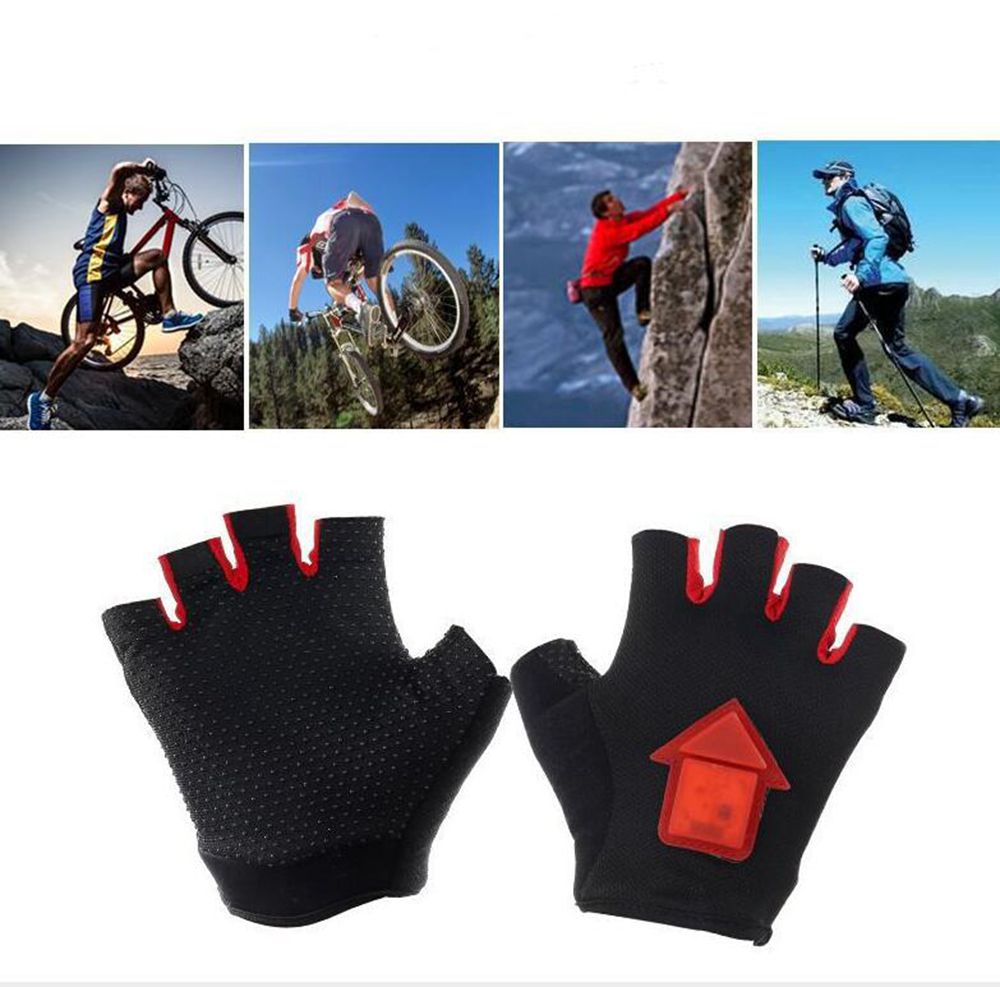 LED Intelligent Turn Light-emitting Cycling Gloves Outdoor Sports Shock Absorbing Gloves Size L - Black