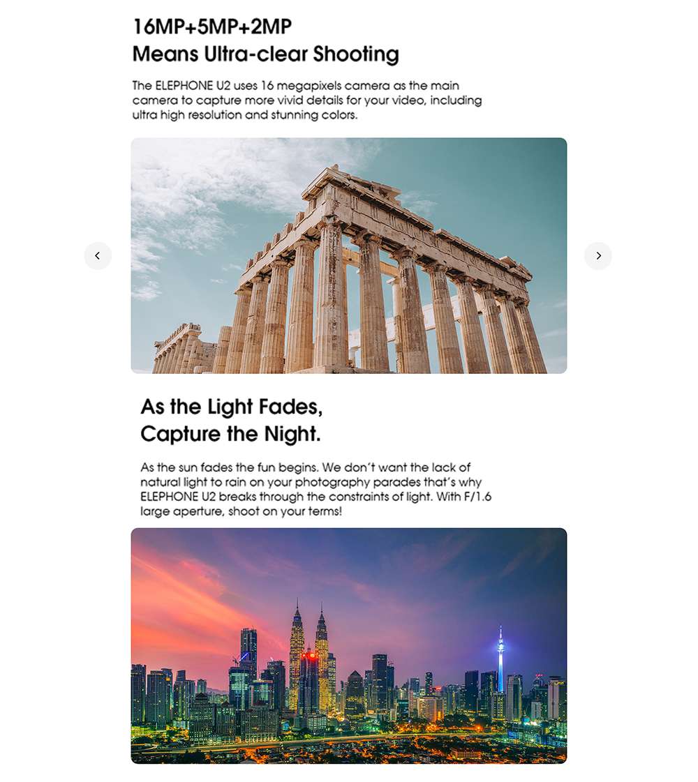 Elephone U2 6.26 Inch 4G LTE Smartphone MT6771T P70 6GB 128GB 16.0MP+5.0MP+2.0MP Three Rear Cameras Android 9.0 - Black
