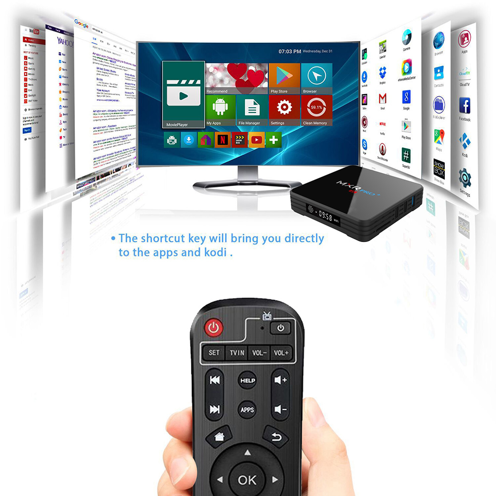 Bundle MXR PRO+ KODI 17.3 4GB/32GB Android 7.1.1 RK3328 4K HDR TV BOX 2.4G/5G WIFI LAN VP9 Bluetooth HDMI USB3.0 + iPazzPort 2.4GHz Wireless Keyboard