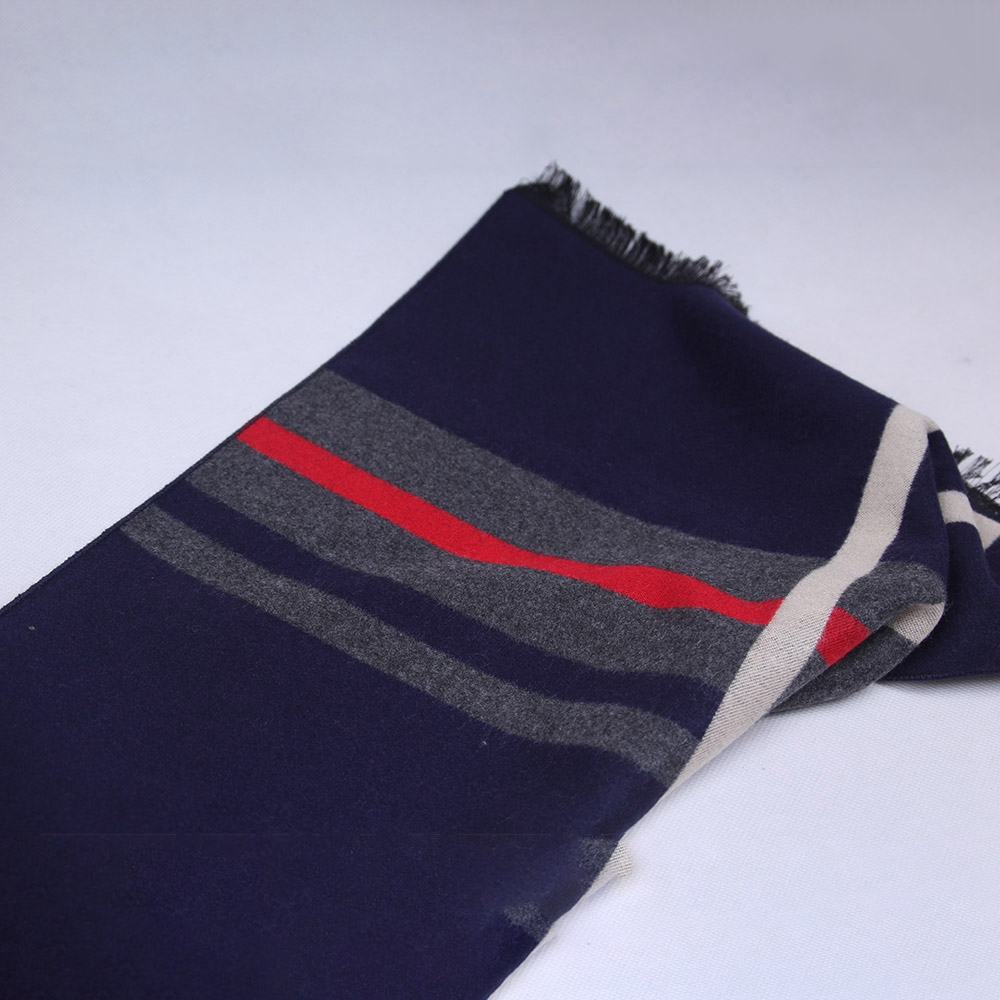 S04 Men Classic Business Imitation Cashmere Striped Plaid Warm Scarf 30x180CM - Navy Blue