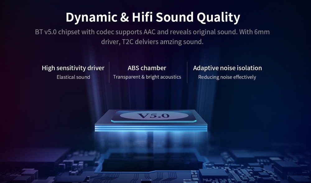 QCY T2C TWS Bluetooth 5.0 TWS Earbuds 800mAh Charging Box Noise Reduction IPX4 Siri Google Assistant