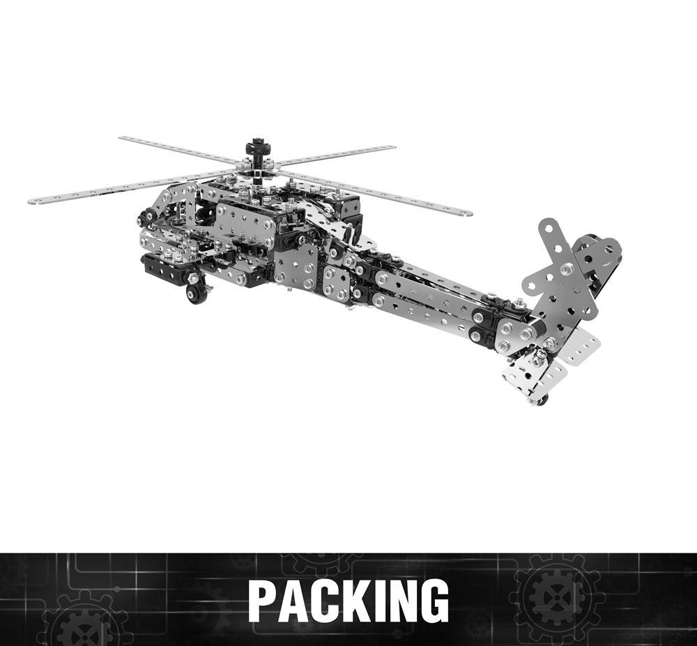 SW SW-021 620PCS DIY Stainless Steel Apache Helicopter Military Aircraft Alloy Assembling Educational Toys