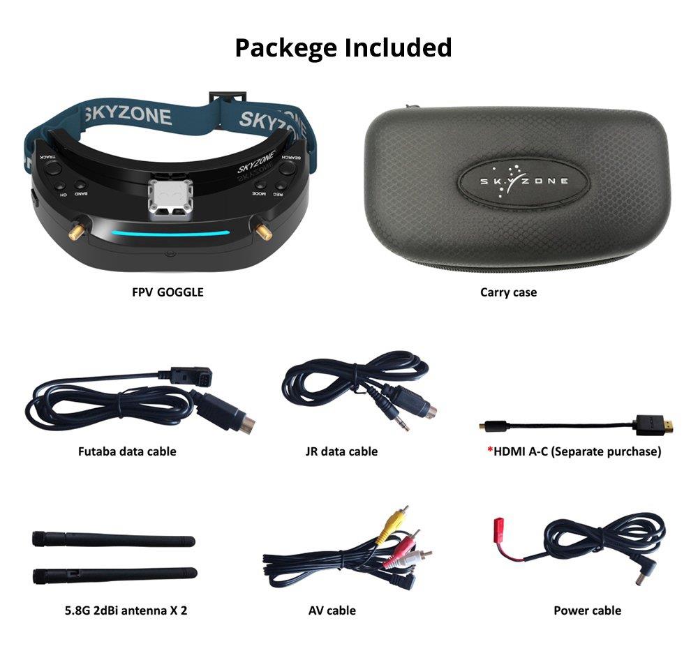 Skyzone SKY03O OLED Display 1024 X 768 5.8G 48CH Diversity FPV Video Goggles With FAN HDMI Head Tracking - Metallic Black