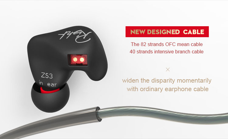 KZ ZS3 Noise Cancelling In-ear Earphones HiFi Stereo Sports Headset Bass Earbuds With Microphone - Black