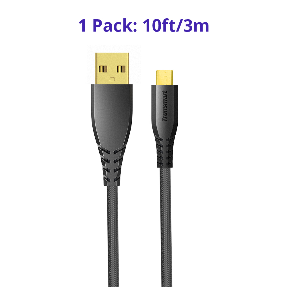 Tronsmart MUC03 10ft/3m USB A to Micro USB Cable with Nylon Braided for Samsung LG Nokia Android Smartphones - Black