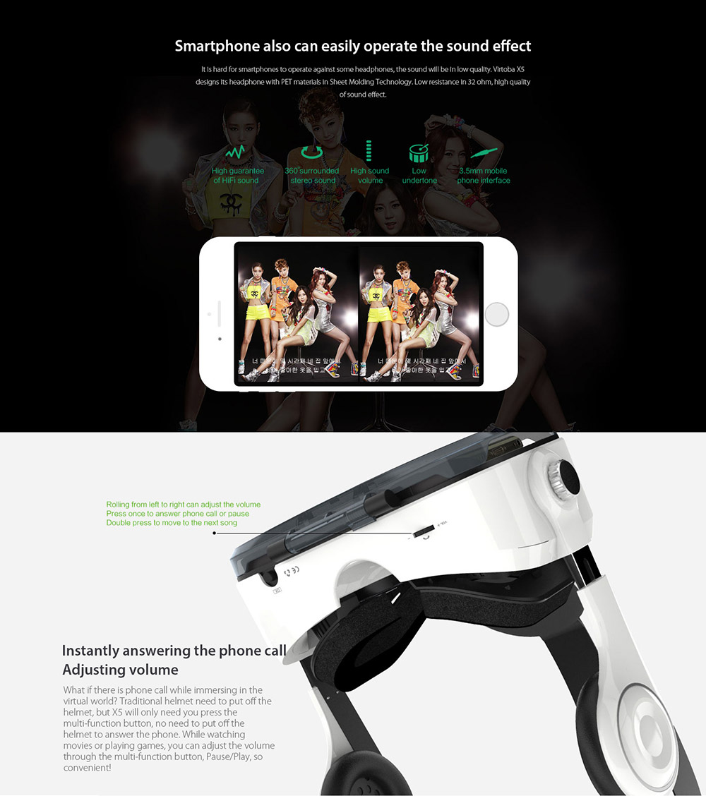 Virtoba X5 VR Virtual Reality Headset IPD Adjustable 120 Degrees FOV Immersive VR Virtual Reality Movie Video Game Headset for 4-6 Inch Smartphone