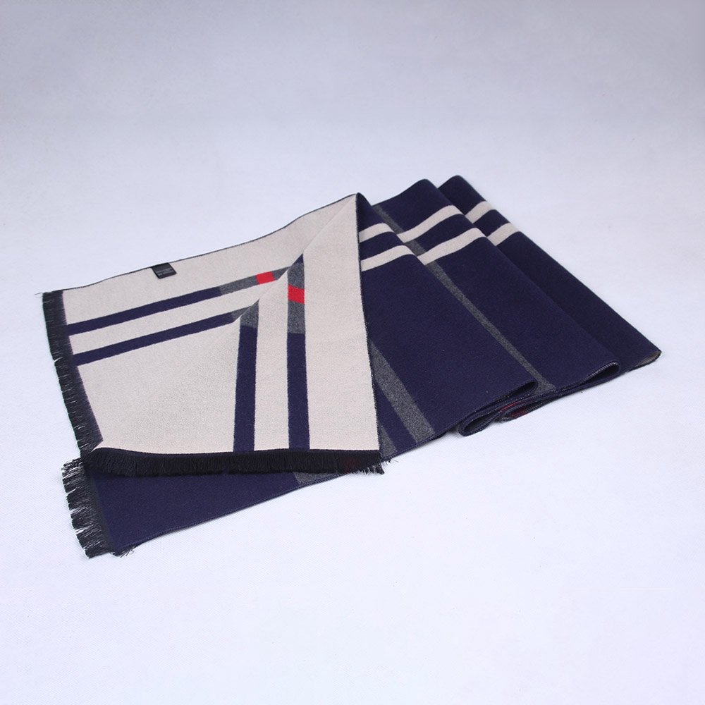 S04 Men Classic Business Imitation Cashmere Striped Plaid Warm Scarf 30x180CM - Navy Blue