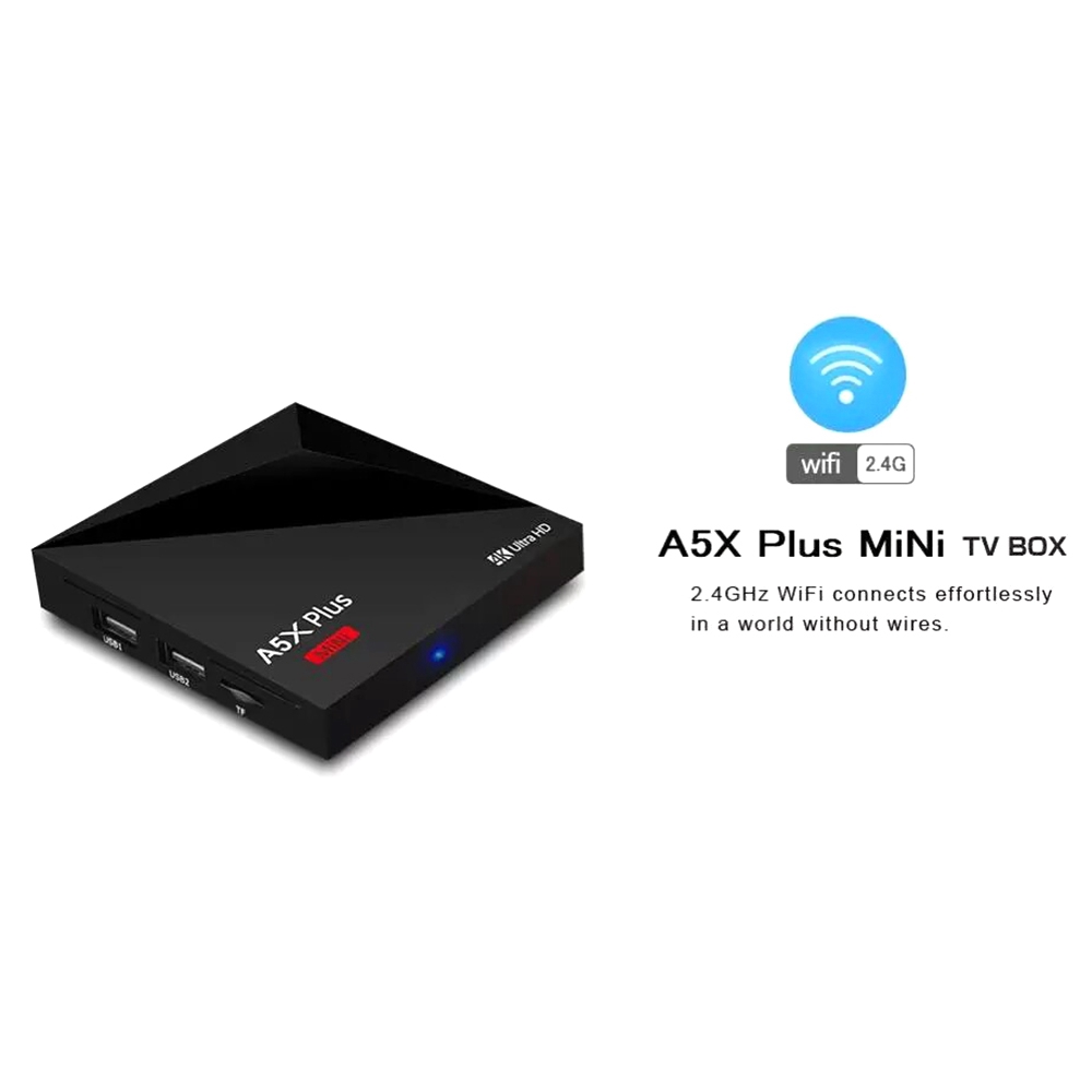 A5X Plus KODI 18.0 Android 8.1 Oreo RK3328 4K VP9 TV Box 1GB/8GB 802.11 b/g/n WiFi LAN H.265 HDR10 USB3.0