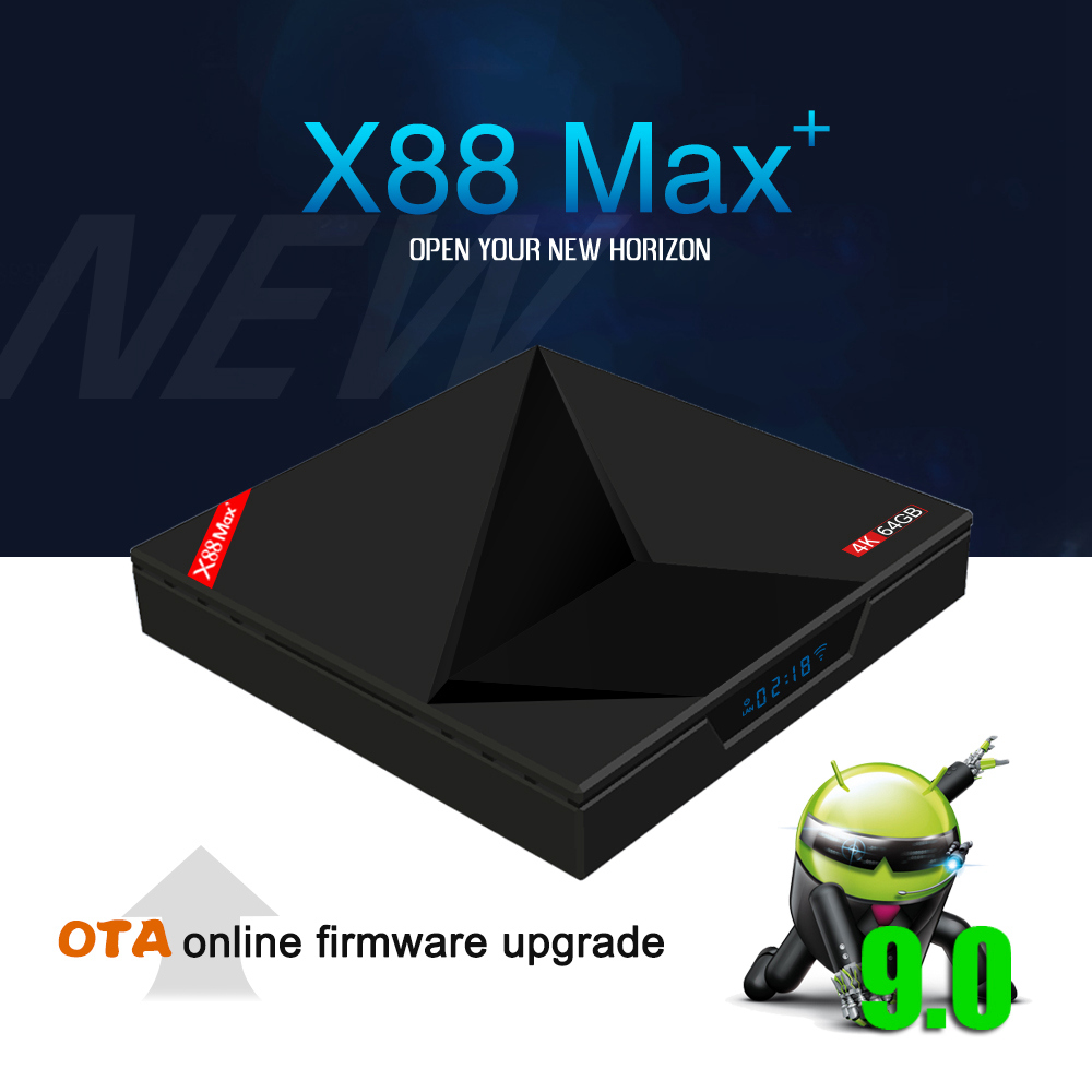 X88 MAX+ Android 9.0 4GB/64GB RK3328 4K TV Box with LED Display Netflix HD KODI 18.0 Dual Band WiFi Bluetooth USB3.0 VP9 H.265