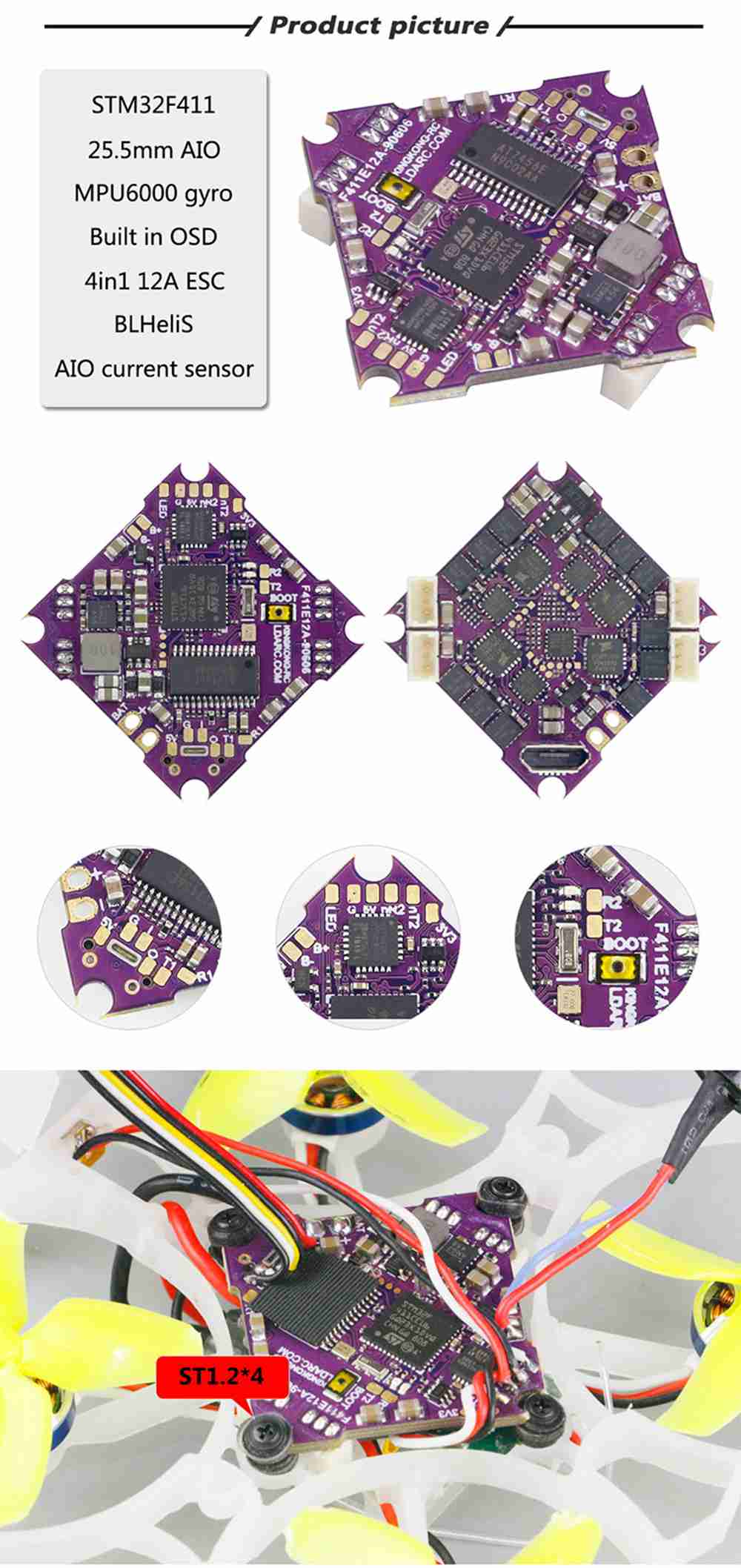 LDARC KKT-VTX200 5.8G 48CH 0/25/100/200mW Switchable FPV Transmitter For F411E12A FC Cinewhoop FPV Racing Drone