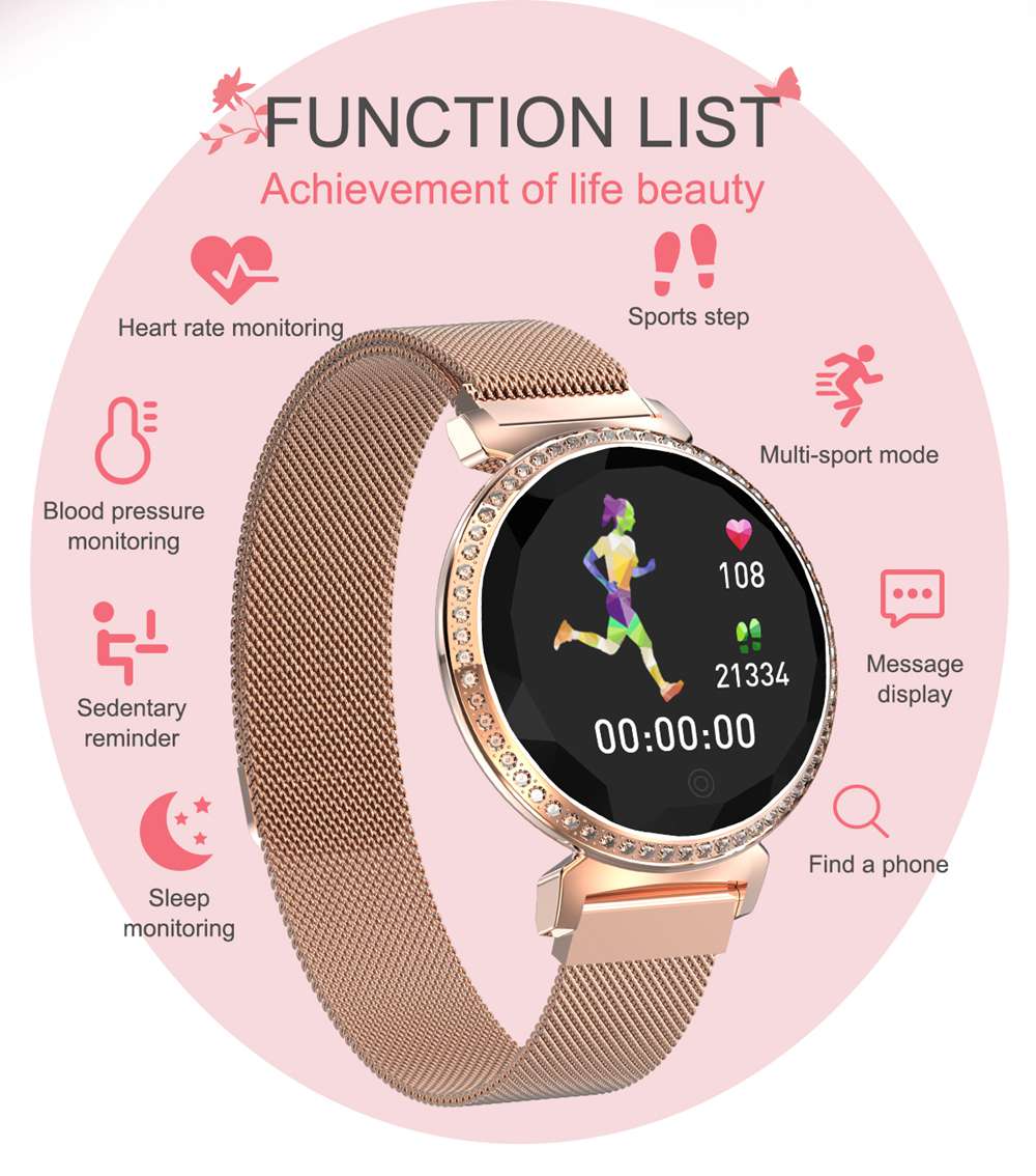 Makibes MC11 Smartwatch 1.04 inch Color Screen IP67 Water Resistant Heart Rate Monitor Sleep Tracker Steel Strap - Golden