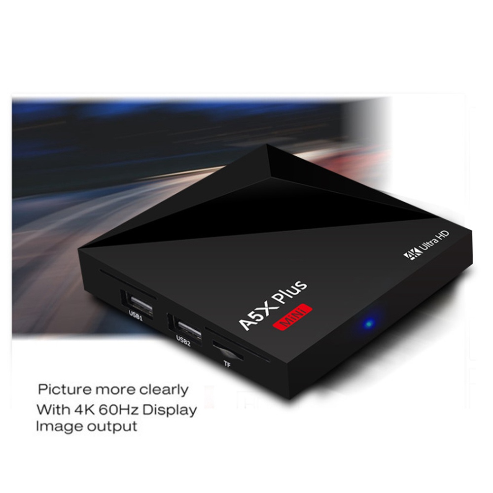 A5X Plus KODI 18.0 Android 8.1 Oreo RK3328 4K VP9 TV Box 1GB/8GB 802.11 b/g/n WiFi LAN H.265 HDR10 USB3.0