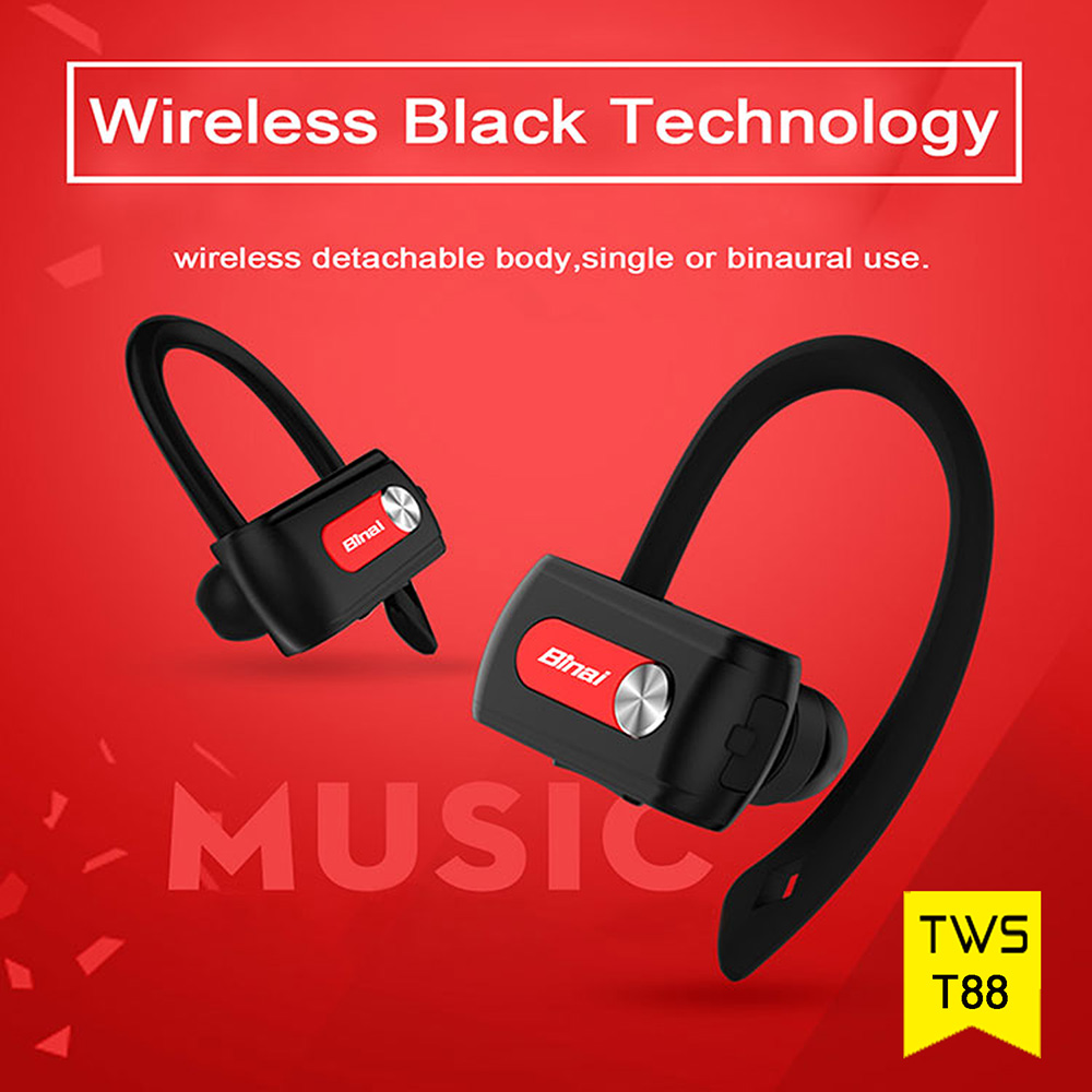 Binai T88 Wireless Bluetooth Stereo Dual Headphones with Mic DSP Noise Reduction - Black + Silver