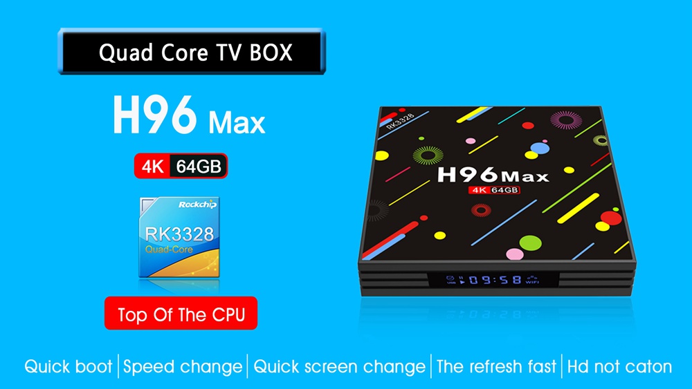 H96 MAX H2 Colorful Edition 4GB/64GB Android 7.1 RK3328 KODI 17.3 4K TV Box 2.4G/5G WiFi LAN Bluetooth USB3.0 HDMI LED Display