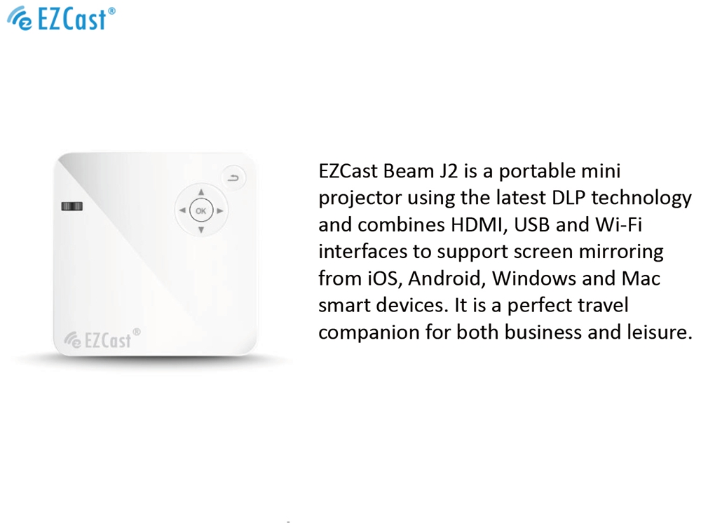 Ezcast Beam Mini Projector J2 Built-In Battery Support iOS/Android Device Ezcast/Ezwire