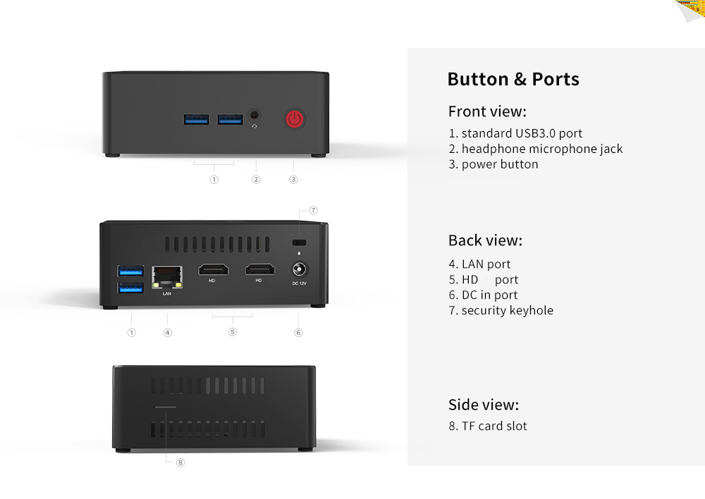 Beelink Gemini X55 Ultimate Licensed Windows 10 Intel Gemini Lake J5005 8GB/128GB Mini PC Intel® UHD Graphics 605 2.4G/5G MIMO WIFI Gigabit LAN HDMI*2 USB3.0*4 mSATA PCIE