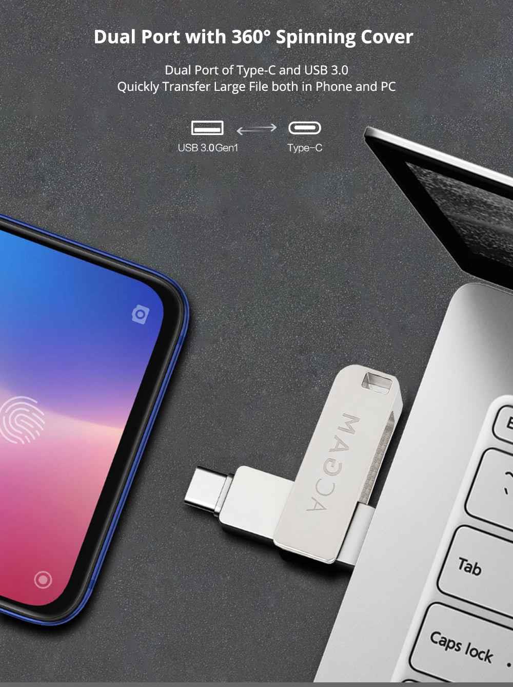 ACGAM C1 32GB USB Flash Drive USB3.0 Type C Key Type Interface Reading Speed 70MB/s - Silver