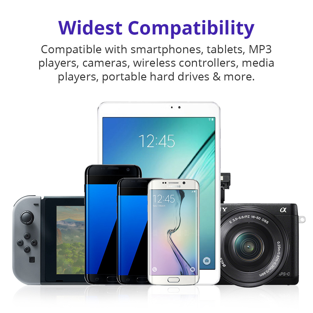 Tronsmart MUC01 5 Pack (1ftx2+3ftx2+6ftx1) USB A to Micro USB Cable for Samaung LG Android Smartphones - Black