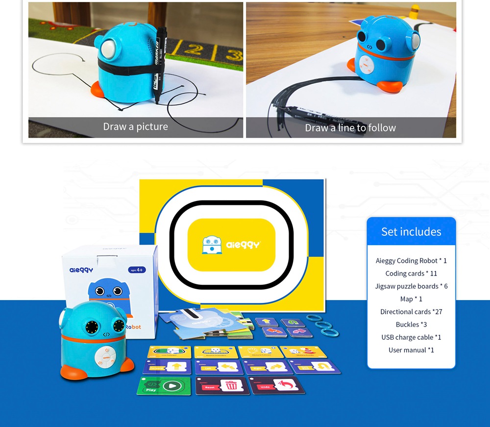 Aieggy v2 Command Card Coding Robot Toy Puzzle Game Basic Edition For Children - Blue