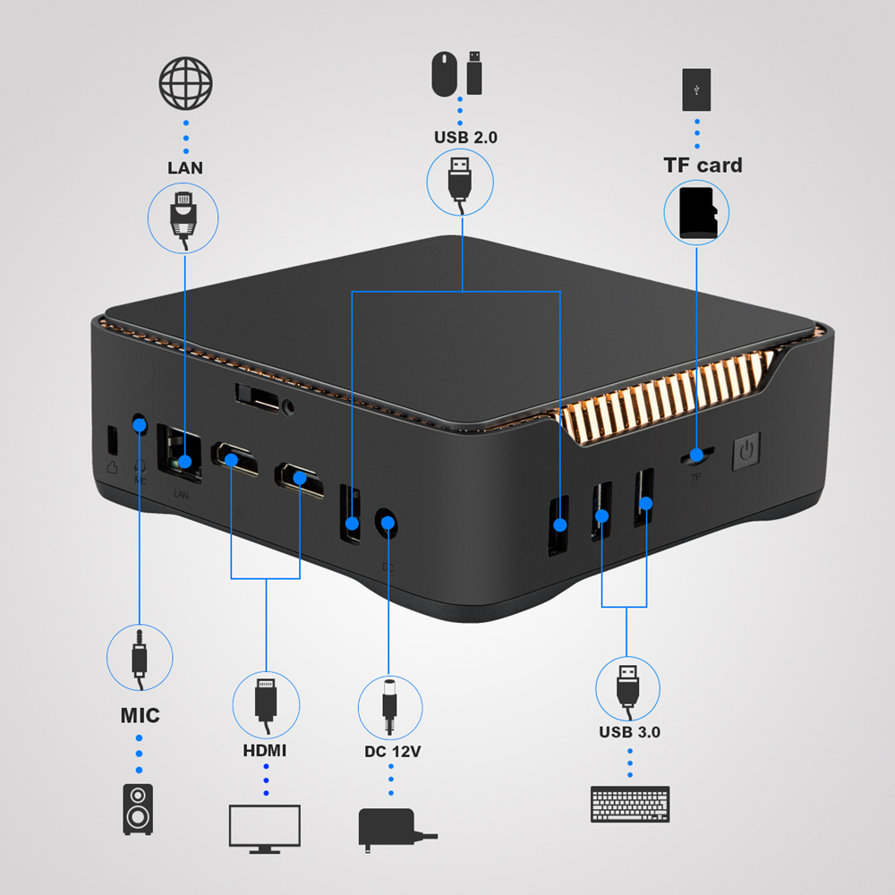 AK3V Intel Apollo Lake J3455 6GB/64GB Mini PC Dual Band WIFI Bluetooth LAN VGA USB3.0*2 HDMI*2