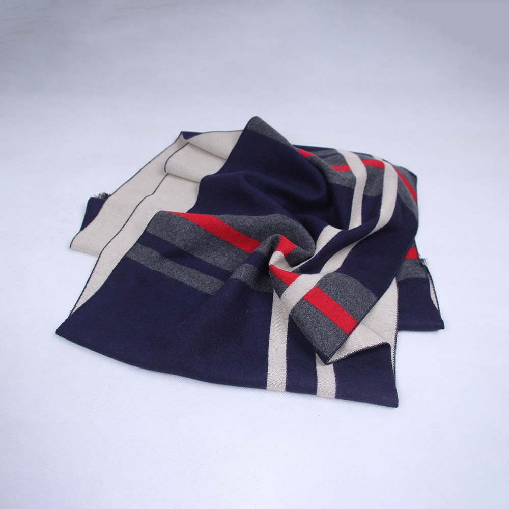 S04 Men Classic Business Imitation Cashmere Striped Plaid Warm Scarf 30x180CM - Navy Blue