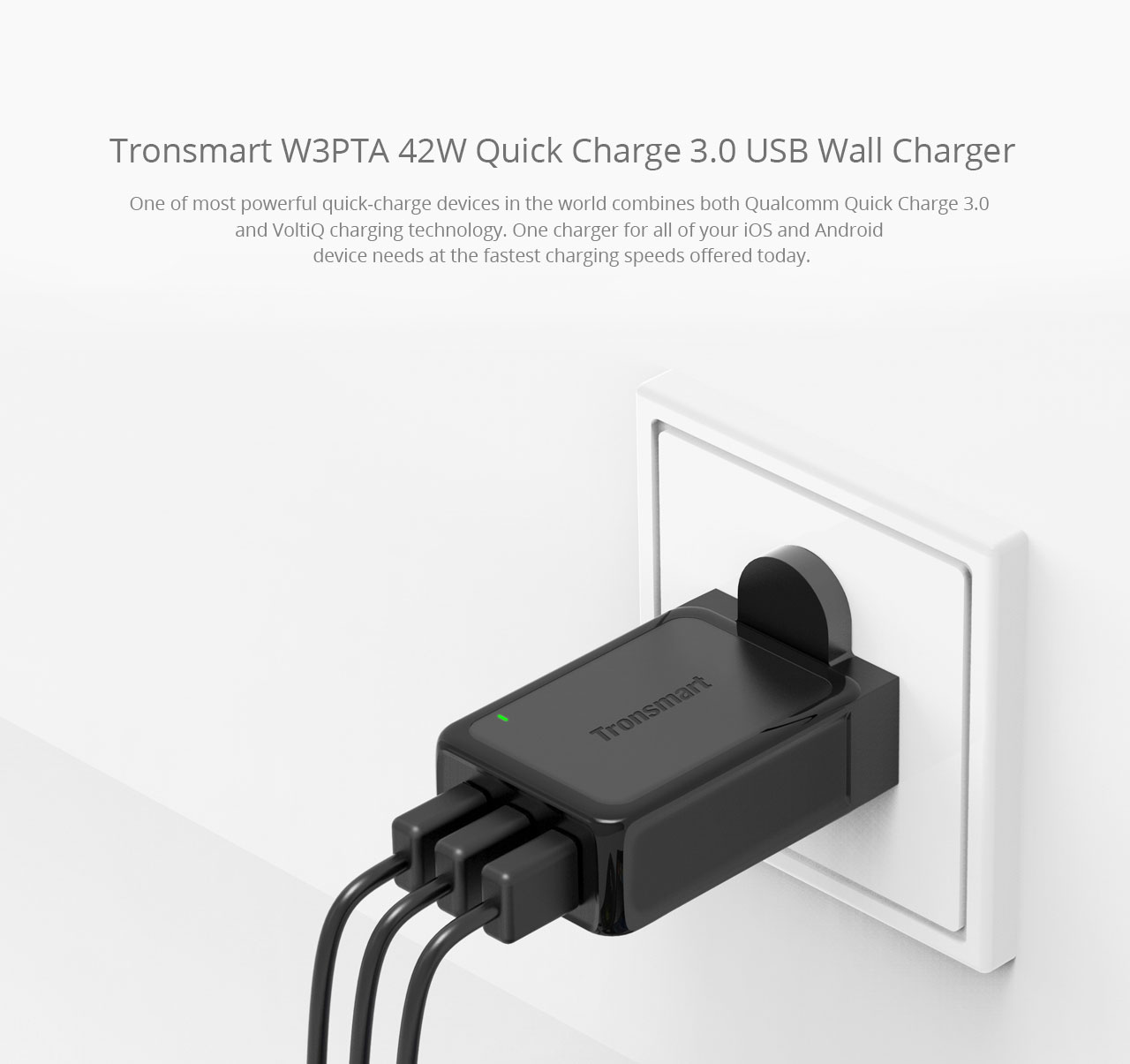 Tronsmart Quick Charge 3.0 USB Wall Travel Charger 42W 1 and 2 VoltIQ Ports Quick Charge Port Compatible With Quick Charge 2.0 - UK Plug