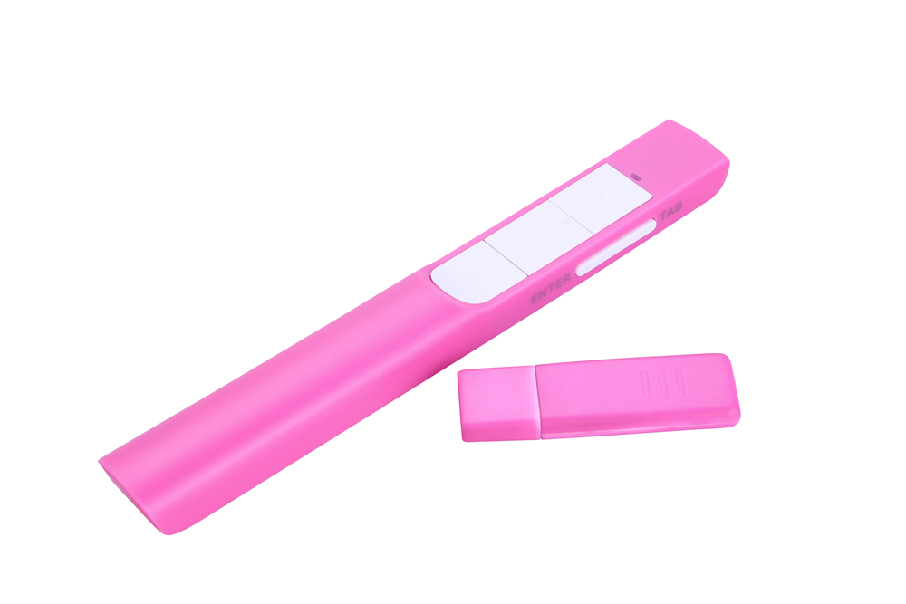 KP-810-37 R.F 2.4G Wireless Connection Green Laser Pointer Pen for PPT Presentation Meeting Education Training - Pink
