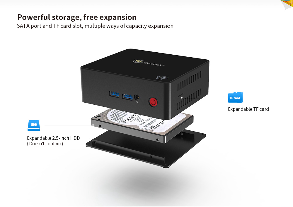 Beelink Gemini X55 Ultimate Licensed Windows 10 Intel Gemini Lake J5005 8GB/128GB Mini PC Intel® UHD Graphics 605 2.4G/5G MIMO WIFI Gigabit LAN HDMI*2 USB3.0*4 mSATA PCIE