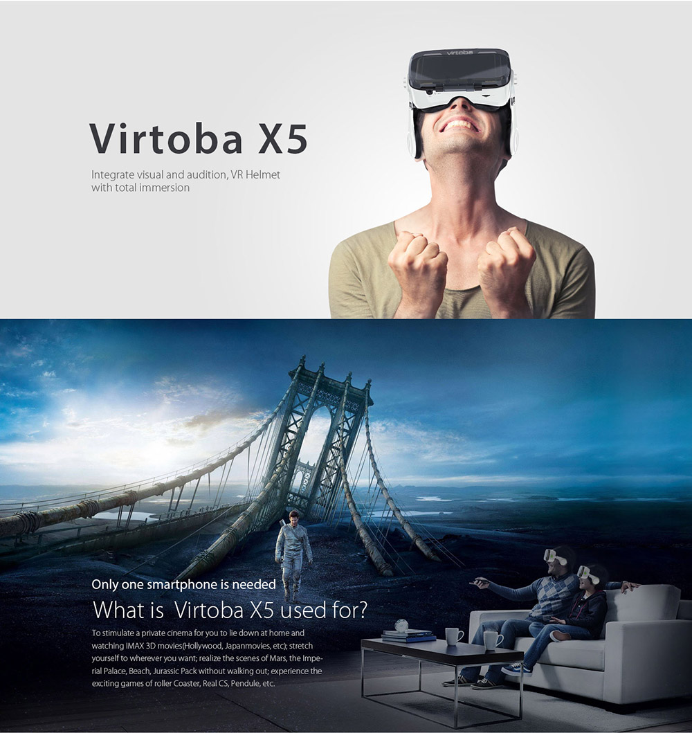 Virtoba X5 VR Virtual Reality Headset IPD Adjustable 120 Degrees FOV Immersive VR Virtual Reality Movie Video Game Headset for 4-6 Inch Smartphone