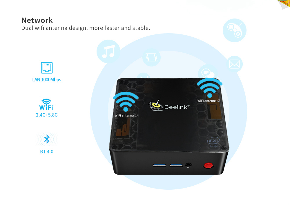 Beelink Gemini X55 Ultimate Licensed Windows 10 Intel Gemini Lake J5005 8GB/128GB Mini PC Intel® UHD Graphics 605 2.4G/5G MIMO WIFI Gigabit LAN HDMI*2 USB3.0*4 mSATA PCIE