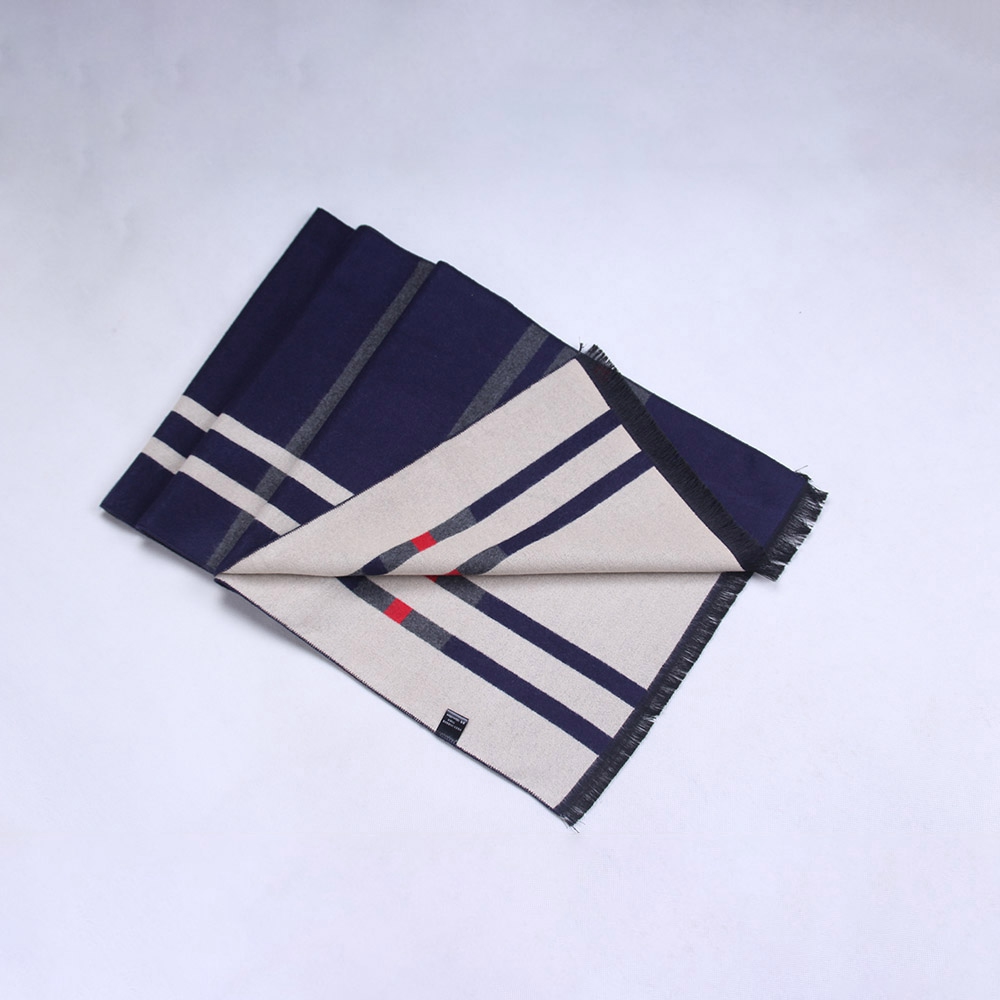 S04 Men Classic Business Imitation Cashmere Striped Plaid Warm Scarf 30x180CM - Navy Blue