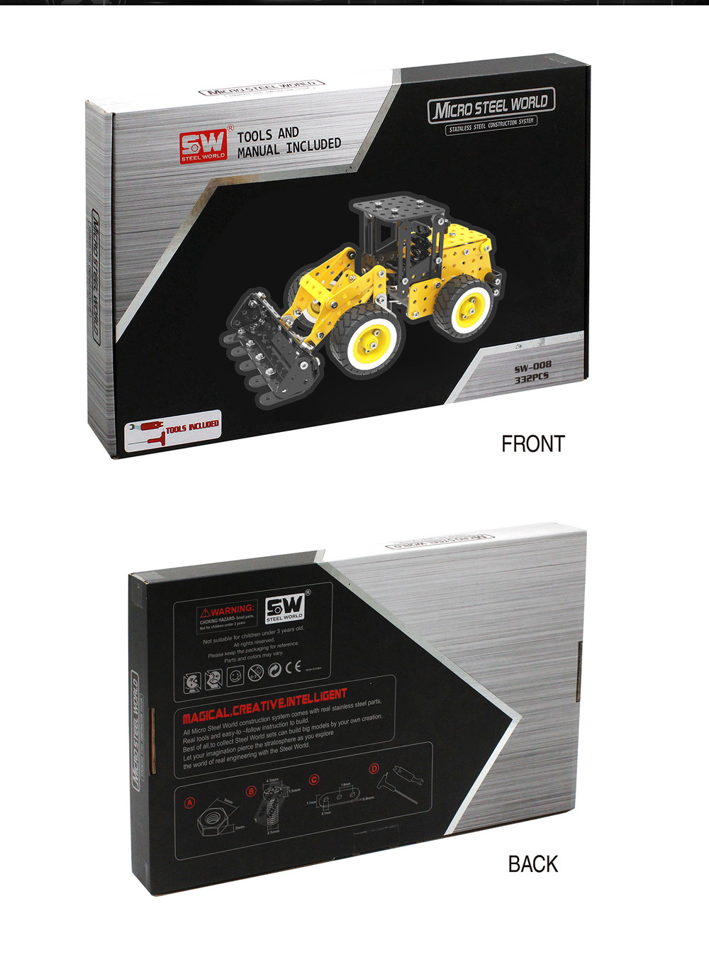 SW SW-008 332PCS DIY Stainless Steel Bulldozer Alloy Assembling Educational Toys