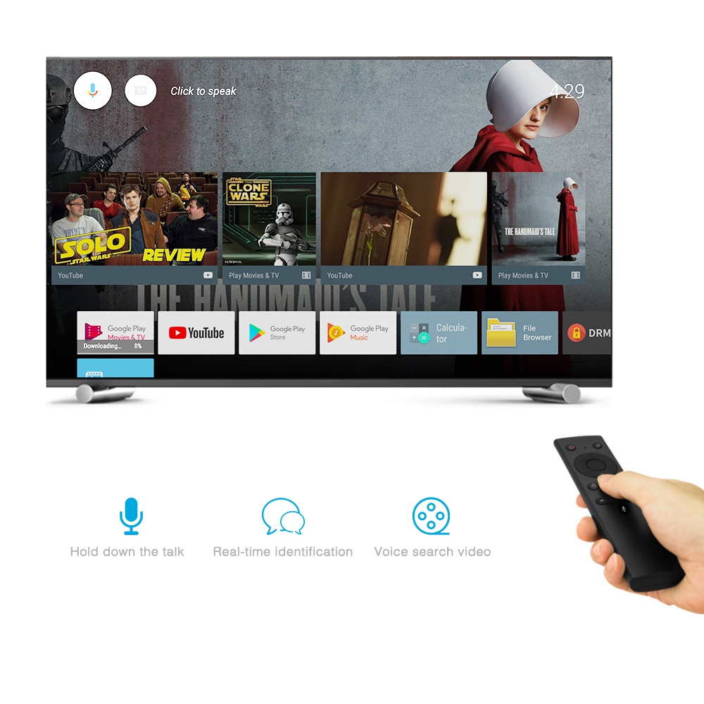 X88 Android TV OS 4GB/32GB RK3328 4K TV BOX with Voice Remote KODI 18.0 Dual Band WiFi Bluetooth Type-C USB3.0 VP9 H.265 LED Display