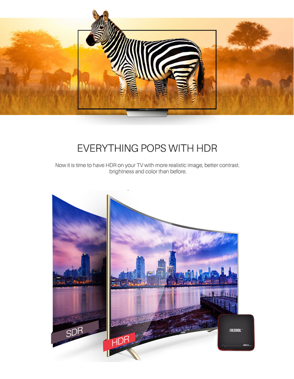 MECOOL M8S PRO W Android TV 7.1 Amlogic S905W Support Stalker MAG25X KODI 17.3 4K TV Box 1GB/8GB WIFI LAN H.265 HDR