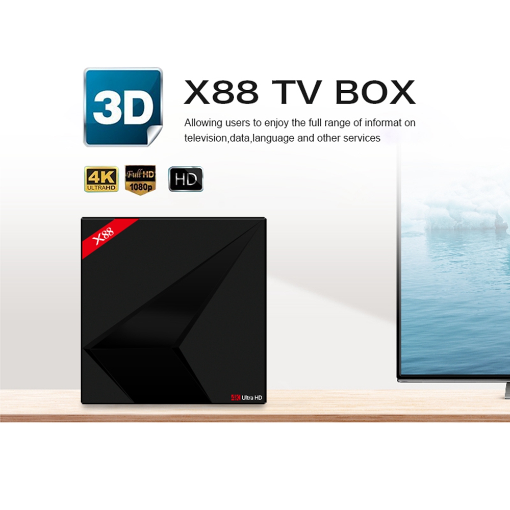 X88 Android TV OS 4GB/32GB RK3328 4K TV BOX with Voice Remote KODI 18.0 Dual Band WiFi Bluetooth Type-C USB3.0 VP9 H.265 LED Display