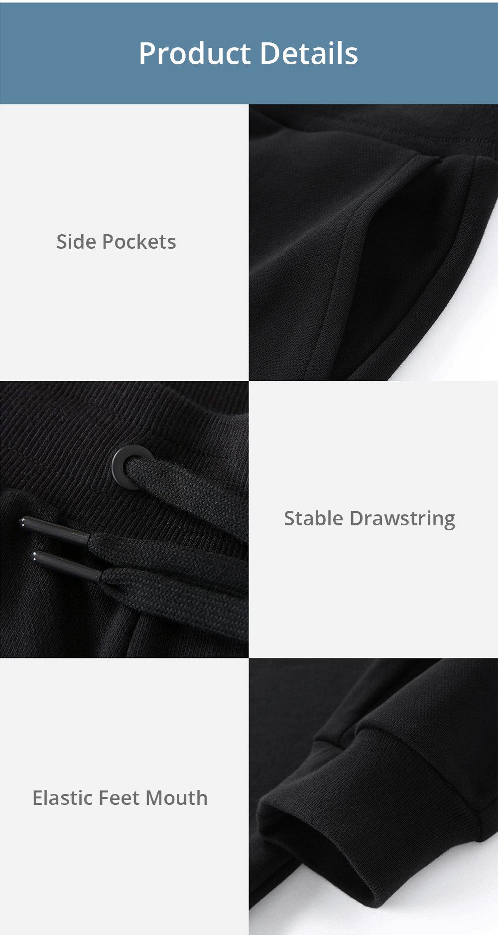 Xiaomi ULEEMARK Men Cotton Sport Pants Casual High Elasticity Knit Trousers Size M - Dark Gray