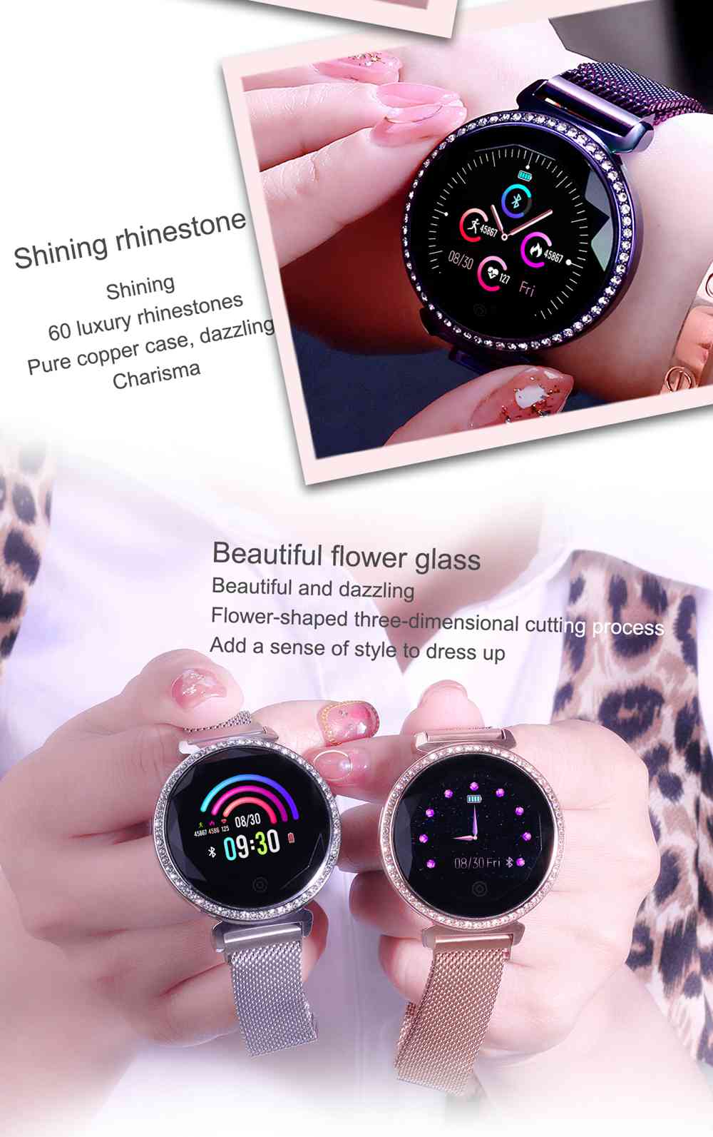 Makibes MC11 Smartwatch 1.04 inch Color Screen IP67 Water Resistant Heart Rate Monitor Sleep Tracker Steel Strap - Golden