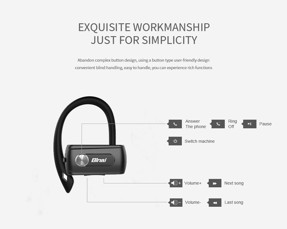 Binai T88 Wireless Bluetooth Stereo Dual Headphones with Mic DSP Noise Reduction - Black + Silver